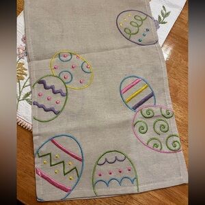 Embroidered Easter Egg Linen Table Runner - Pastel Holiday Table Accent